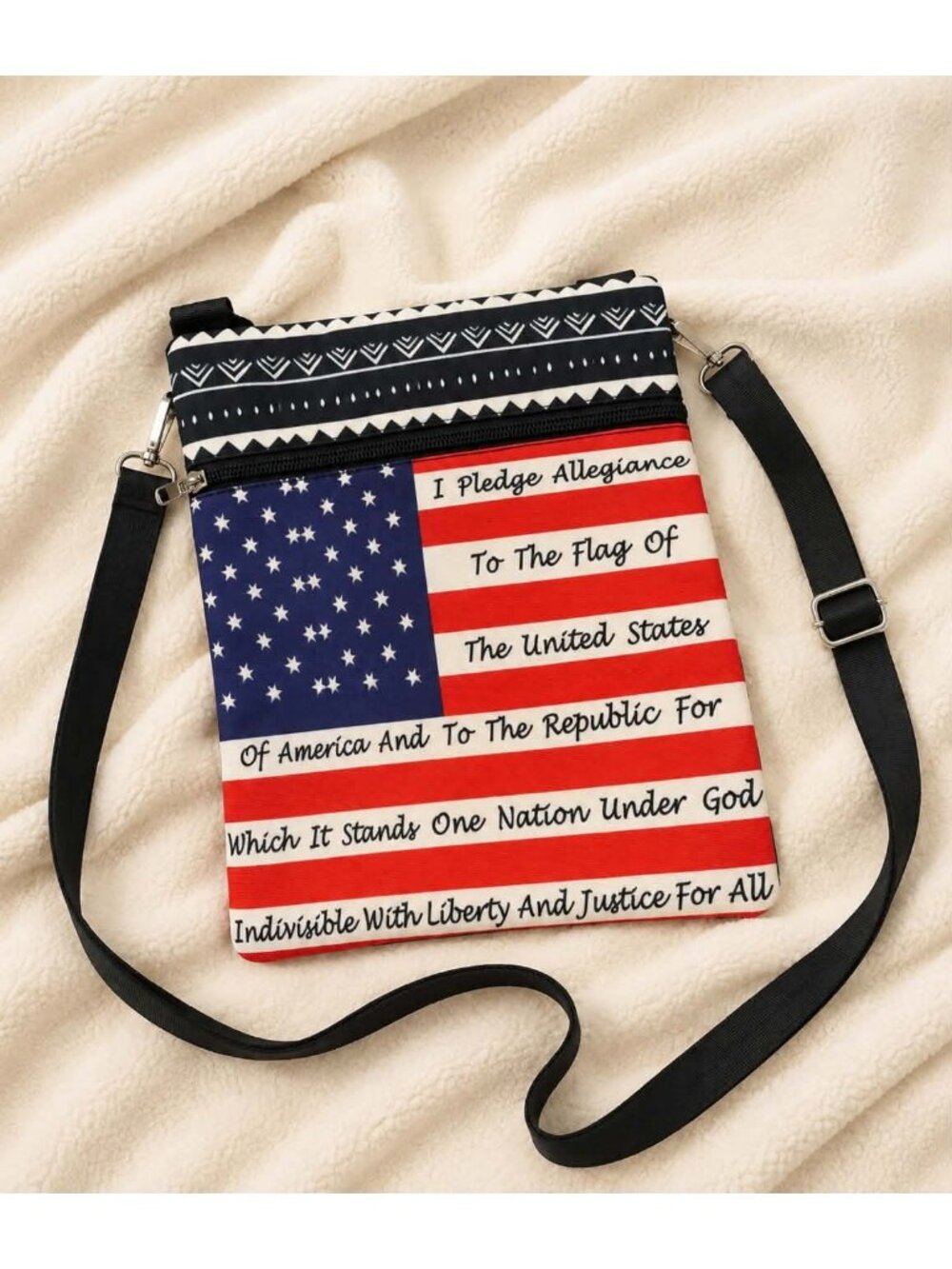 American Flag Pledge of Allegiance Crossbody Bag with Adjustable Strap